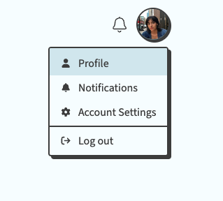 The User Menu dropdown, with Profile highlighted