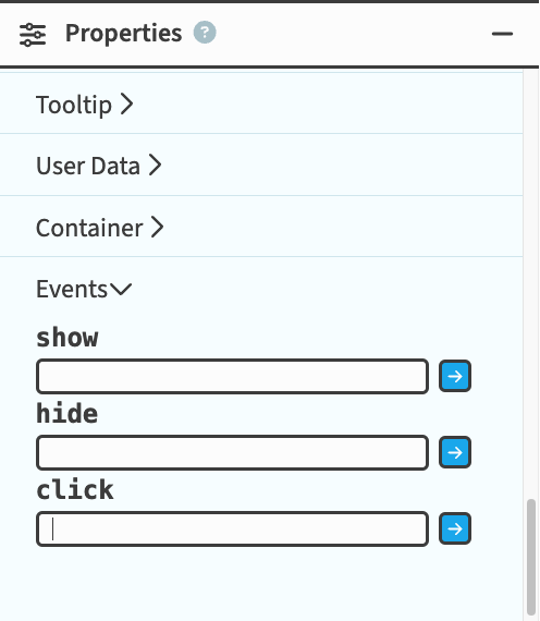 The Properties Panel showing the events that a Button raises